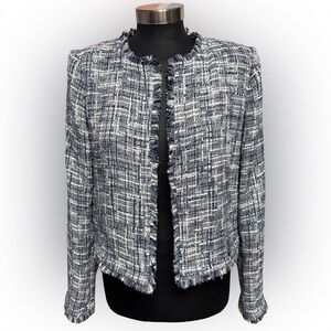 Calvin Klein Tweed Jacket Blazer 10P Blue Fringe NWT